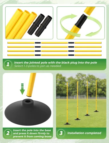 Miniatura 3 de GHB Postes de Agilidad Paquete de 4 de 50" Postes de Entrenamiento de Fútbol Deportivo, Equipo de Entrenamiento de Velocidad Desmontable Accesorios