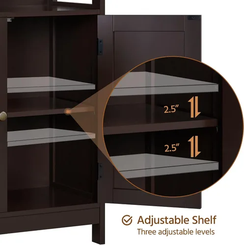 Miniatura 8 de Topeakmart Armario de madera con puertas duraderas y estantes ajustables, armario interior de madera independiente para baño/sala de estar/pasillo