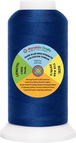 Miniatura 30 de Mandala Crafts Airforce Blue - Hilo resistente de 1500 yardas Tex 70 hilos de poliéster fuertes para coser cortinas, jeans, cuero, cabello