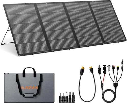 Panel solar portátil de 400 W, cargador ligero plegable con soporte mejorado, paneles solares impermeables de 36 V de 400 vatios para RV, cámper,