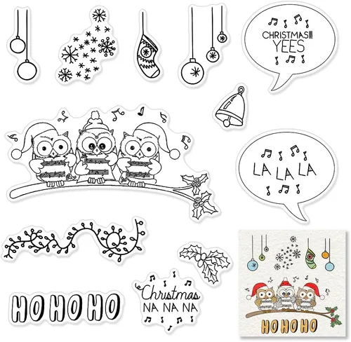 Miniatura 9 de Sellos transparentes de árboles de Navidad para hacer tarjetas y decoración de álbumes de fotos, sellos de goma con palabras de Feliz Navidad, sello