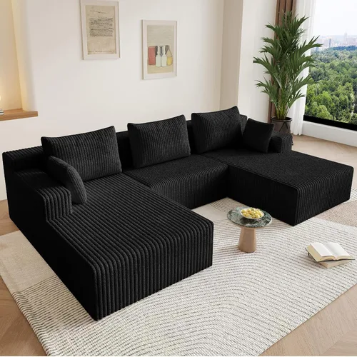 Miniatura 22 de Sofá modular Cloud de 95 pulgadas con otomana, moderno sofá nube en forma de U con asiento profundo, cómodo sofá de pana de 3 plazas, sofá de espuma