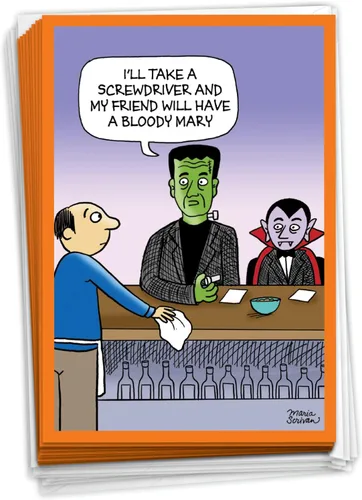 Miniatura 10 de NobleWorks - Juego de 12 divertidas tarjetas de felicitación de Halloween con sobres de 5 x 7 para hombres, mujeres 1x12 diseños - Calabaza
