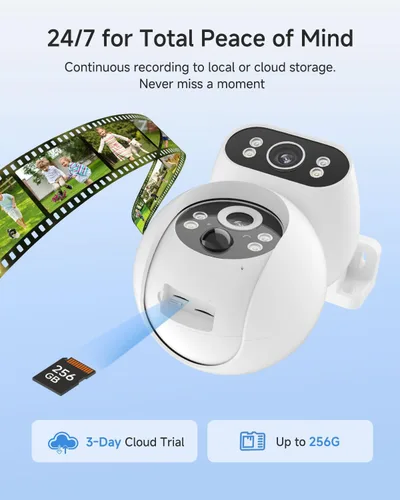 Miniatura 3 de Noorio Cámara de seguridad 2K de doble lente para exteriores, cámaras exteriores para enchufe de seguridad del hogar, seguimiento automático PTZ