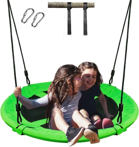 Columpio de árbol de platillo de 40 pulgadas para niños al aire libre, marco de acero resistente, tela Oxford 900D y cuerda reforzada con capacidad