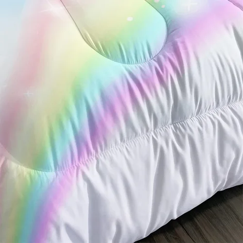 Miniatura 4 de Juego de edredón de unicornio para niñas, juego de ropa de cama de mariposa, juego de edredón de arco iris, tamaño individual con 1 edredón y 2