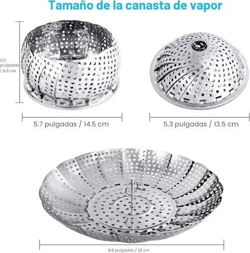 Miniatura 2 de Cesta de vapor para verduras, cesta plegable para vaporizar, inserto de cesta de vapor plegable de metal de acero inoxidable, para cocinar
