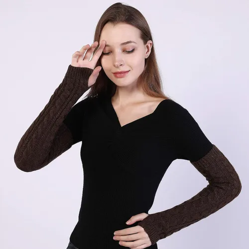 Miniatura 22 de Bellady Guantes de invierno para mujer, cálidos sobre el codo, guantes largos sin dedos con agujero para el pulgar, guantes de punto para calentar