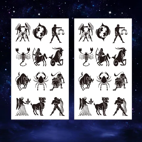 Juego de 2 calcomanías de tatuaje temporal pequeñas, diseño de tótem negro de signos del zodiaco, Leo Sagitario, Virgo, Escorpio, Escorpio, Tauro,