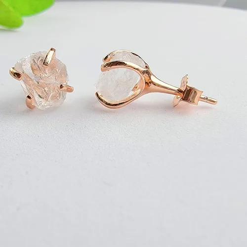 Miniatura 101 de Aretes de piedra preciosa natural en bruto con oro rosa sobre plata de ley 925, 6 a 0.276 in, regalo de piedra de nacimiento de calidad genuina