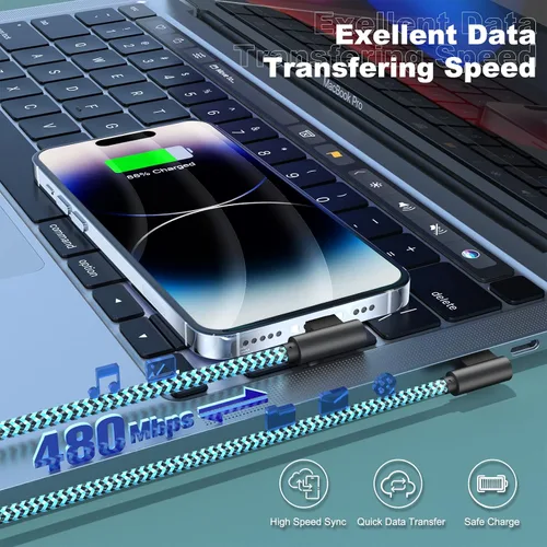 Miniatura 3 de Paquete de 3 cargadores de iPhone de 6 pies [certificado Apple MFi] Cable Lightning de ángulo recto de carga rápida, cable de automóvil para iPhone
