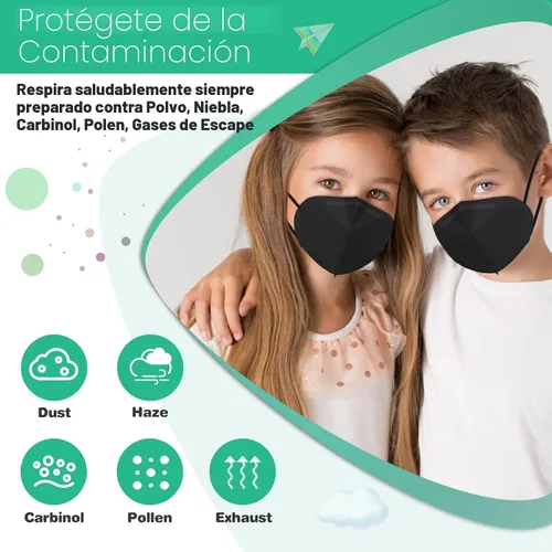 Miniatura 6 de XDX Mascarillas KN95 para niños, paquete de 50 mascarillas desechables negras envueltas individualmente, mascarillas KN95 de 5 capas para niños