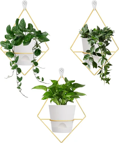 Miniatura 8 de Koalaime 3 juegos de macetas de pared para plantas de interior, macetas colgantes geométricas para plantas de interior, macetas de riego automático