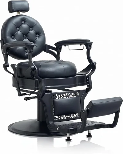 Miniatura 10 de Grace&Grace Silla de peluquería para peluquería, resistente 700 libras, silla reclinable para peluquería, estilista, tatuaje, hogar (negro y negro)