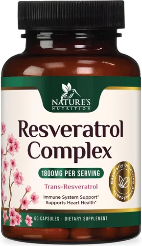 Suplemento de resveratrol – 1800 mg por porción mezcla de resveratrol extra fuerte – Mezcla antioxidante para un envejecimiento saludable, salud del