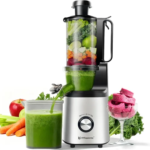 Exprimidores de prensa en frío, exprimidor lento de masticación eléctrica HYSapientia para verduras y frutas, potente motor, sistema autoprecortado,