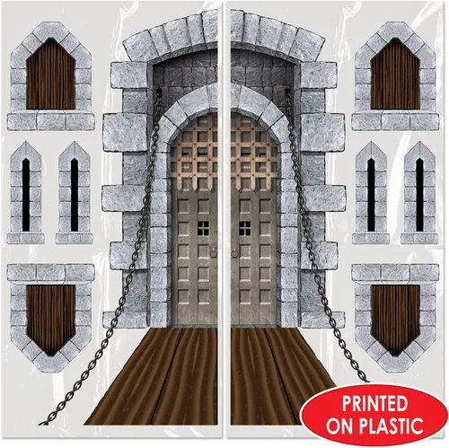 Miniatura 4 de Beistle 18 piezas de accesorios para puertas y ventanas de castillo, de 16 a 64 pulgadas, decoración medieval de plástico impreso para fiestas