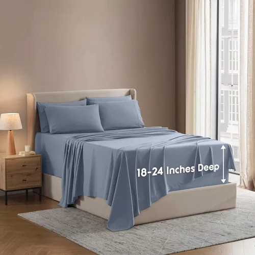 Miniatura 49 de Nestl Juego de sábanas extra profundas tamaño King, sábanas transpirables y refrescantes de 6 piezas, juego de ropa de cama de lujo con bolsillos
