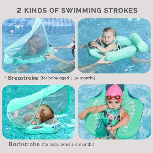 Miniatura 3 de Mambobaby - Flotador de natación para bebé con dosel, flotador sólido no inflable para bebé, toldo extraíble UPF 50+, material de tela suave