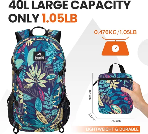 Miniatura 5 de Venture Pal Mochila de senderismo ligera plegable de 40L para viaje y camping