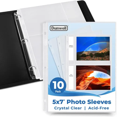 Dunwell Fundas de fotos de 5 x 7 pulgadas para carpeta de 3 anillas, (paquete de 10) para 40 imágenes, cada protector de hojas tiene capacidad para