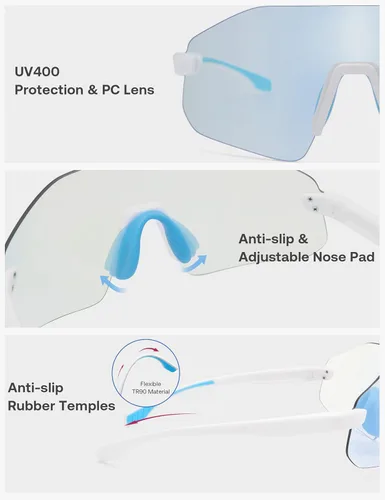 Miniatura 4 de SOJOS Gafas de sol para correr para mujeres y hombres, ligeras TR90 sin marco UV400 gafas deportivas envolventes, SJ2352 Blanco