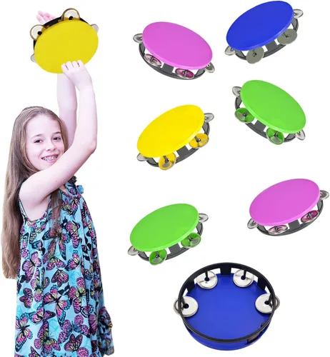 Miniatura 10 de The Dreidel Company Panderetas para niños, pandereta de 5.5 pulgadas de colores surtidos, anillo de metal Jingles de percusión musical educativo