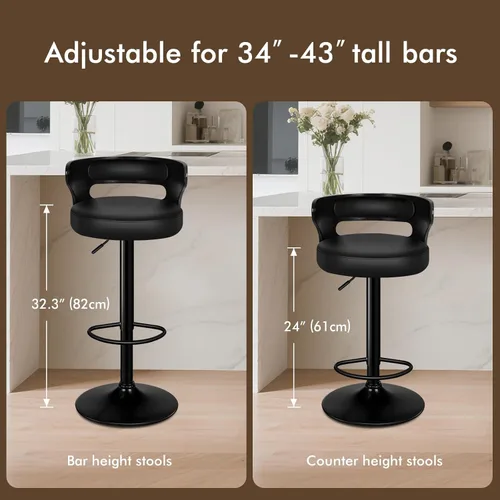 Miniatura 2 de ALFORDSON Juego de 2 taburetes de bar, taburetes de bar giratorios de altura ajustable para encimera de cocina, modernas sillas de bar tapizadas