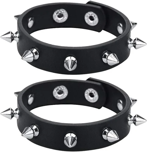 Miniatura 7 de Leather Spike Bracelet Punk Studded Rivet Cuff Black Wristband