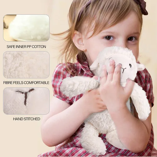 Miniatura 6 de LotFancy Peluche de cordero, peluche suave de cordero de 12 pulgadas, lindos peluches para niños, niñas, bebés, baby shower, Pascua, decoración