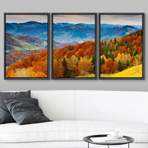 Miniatura 2 de wall26 Lienzo enmarcado para pared, juego de arte rojo, verde y amarillo, bosque de montaña otoñal, naturaleza, desierto, fotografía, realismo