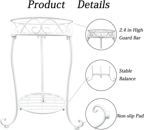 Miniatura 3 de NAKUPE Soporte de metal para plantas blanco, estante de 2 niveles para macetas de 18.5 pulgadas de alto, estante para macetas de flores resistente