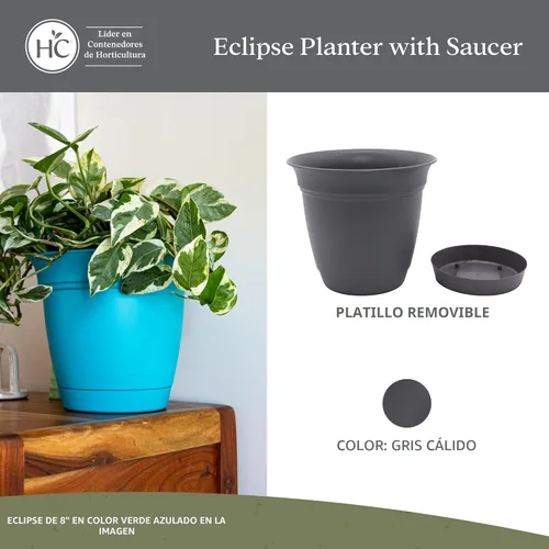 Miniatura 2 de The HC Companies Eclipse Maceta redonda con platillo, maceta para exteriores e interiores con agujeros de drenaje, macetas de plástico ligeras