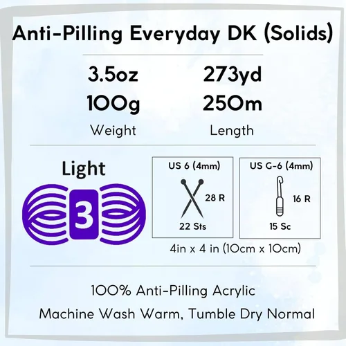 Miniatura 4 de Premier Yarns Anti-Pilling Everyday DK Solids Mist 1107-24 (6 madejas, el mismo lote de tinte) DK Light Worsted #3 Hilo acrílico antibolitas