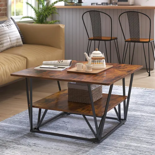 Miniatura 3 de Elephance - Mesa de café cuadrada con almacenamiento de 2 niveles, mesa de té moderna de 31.5 pulgadas para sala de estar, tapa de madera
