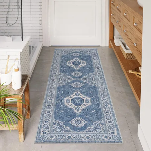 Miniatura 19 de Seavish Alfombra de baño bohemia, vintage, envejecida, absorbente, pequeña, antideslizante, lavable, para fregadero, ducha, tocador, suave, cómoda
