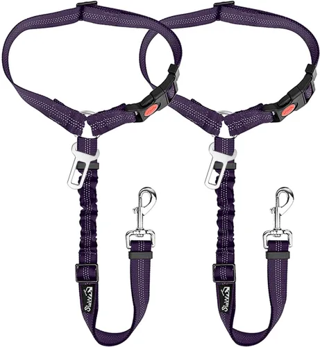 Miniatura 11 de SlowTon Cinturón de seguridad para perro para automóvil, paquete de 2 cinturones de seguridad ajustables con amortiguador elástico elástico, 2 en 1