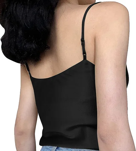 Miniatura 3 de Miqieer Camiseta básica de seda para mujer, con cuello en V, holgada, sin mangas, de satén, para mujer