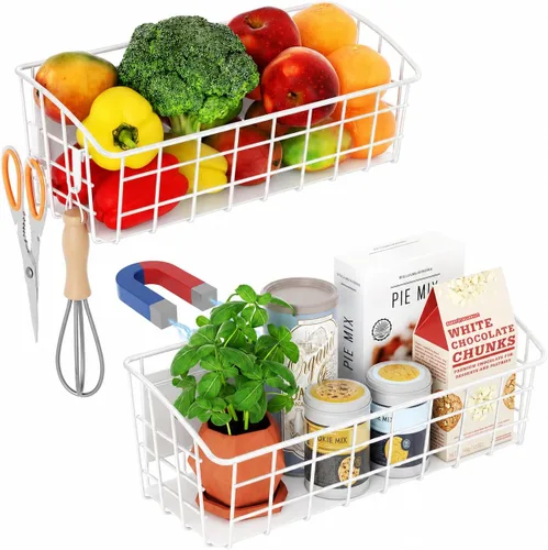Miniatura 8 de Estante magnético para refrigerador, paquete de 2, estante magnético fuerte para especias con ganchos extraíbles para almacenamiento de cocina