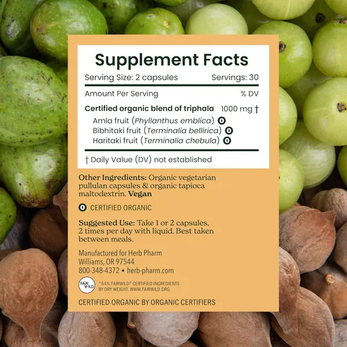 Miniatura 6 de Herb Pharm Cápsulas Triphala: USDA Organic Cleansing & Desintoxication Support & Digestive Health Support with Amla, Haritaki & Bibhitaki