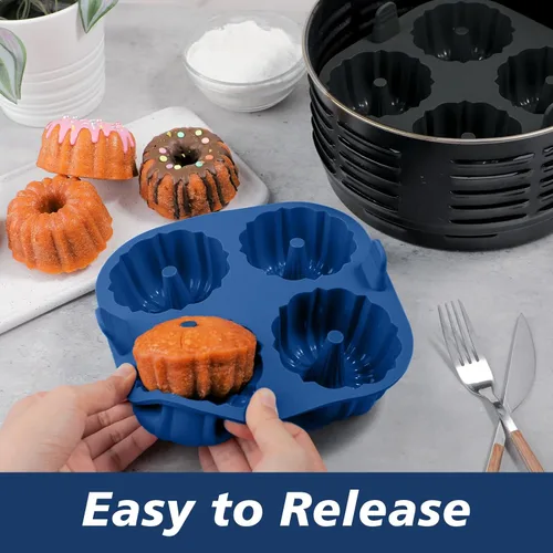 Miniatura 3 de Webake Sartén de silicona para hornear para hornear, moldes de tubo estriado antiadherentes sin BPA, 4 cavidades, juego de 2