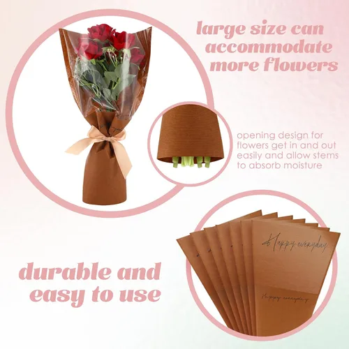 Miniatura 3 de Harloon 100 bolsas de flores para ramos de flores, papel de regalo de flores transparentes, fundas de 11 x 5.1 x 17.3 pulgadas, múltiples Café