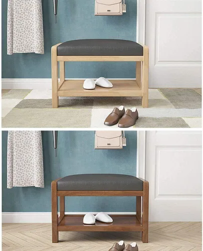 LaseVe Reposapiés, zapatero de madera maciza zapatero de PU almohadilla acolchada sofá taburete puerta color madera puede sentarse zapatero banco de