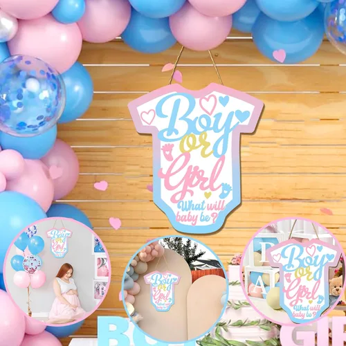 Miniatura 2 de Letreros de madera con texto en inglés «What Will Baby Be», decoración de fiesta de revelación de género, placa colgante para telón de fondo, cartel