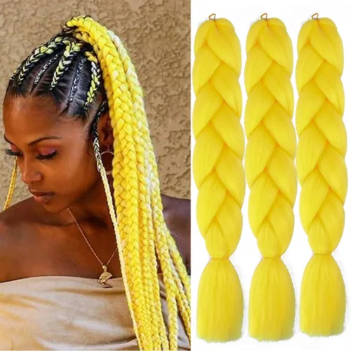 Miniatura 7 de Paquete de 3 extensiones de cabello trenzado de arco iris de 24 pulgadas, mezcla de cuatro colores para trenzas, trenzas de caja jumbo de fibra