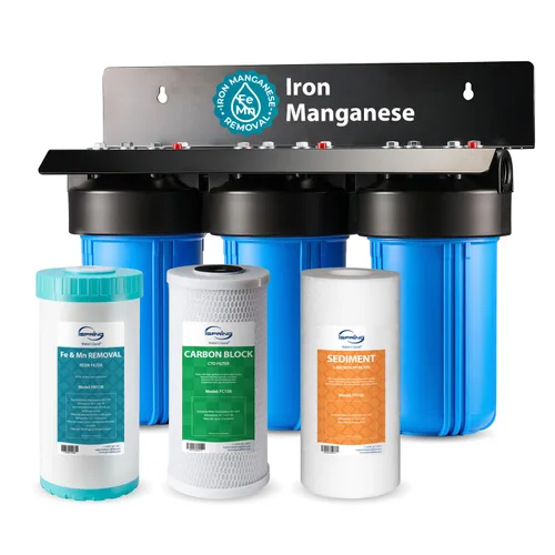 iSpring Sistema de filtro de agua para toda la casa, reduce hierro, manganeso, cloro, sedimentos, sabor y olor, filtro de hierro de 3 etapas para