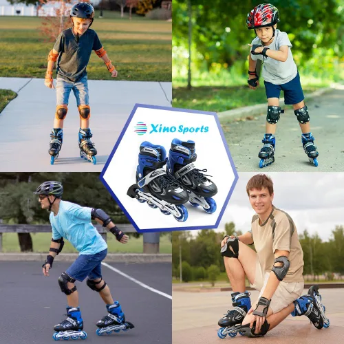 Miniatura 6 de Xino Sports Patines en línea para niños y niñas – Patines ajustables con ruedas iluminadas LED – Patines juveniles para interiores y exteriores Azul