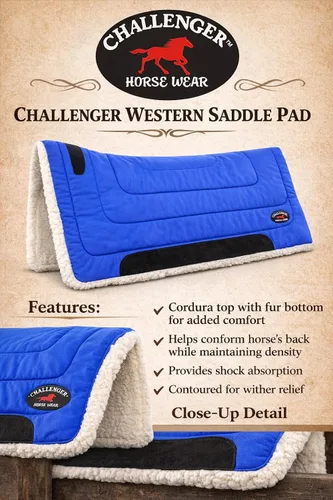 Miniatura 2 de CHALLENGER Horse & Pony Saddle PAD Western Riding Trail Cordura Top Fur Bottom Full 39143 Azul Real