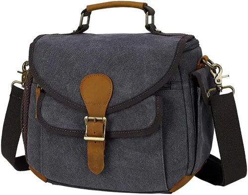 Bolsa cruzada para cámara, bolso bandolera para cámara, estilo vintage, DSLR/SLR, sin espejo, para fotografía con Canon/Nikon/Sony (negro)