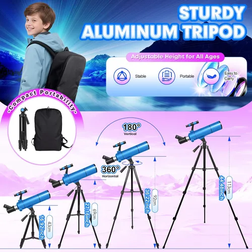 Miniatura 5 de Telescopio para adultos y niños, apertura de 80 mm, 500 mm (20X-150X) Telescopio refractor profesional para principiantes de astronomía, telescopios